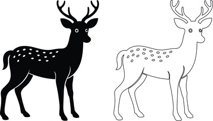 Two Spotted Deer Illustration One Black Silhouette and One Outline Drawing