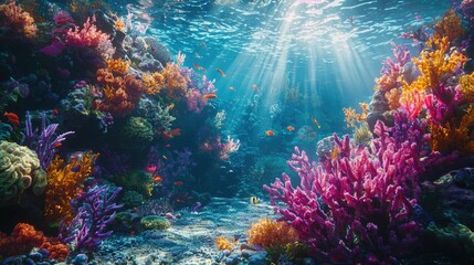 Vibrant coral reef teeming with colorful marine life.