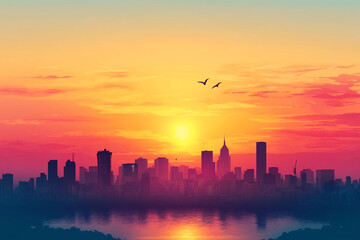 Fototapeta premium Business card background with sunset hill skyline