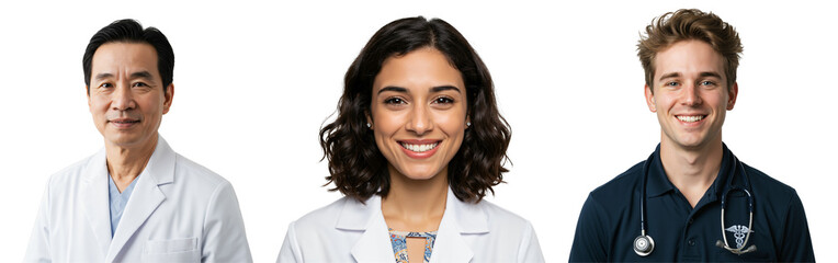 Diverse group of medical colleagues on a white background