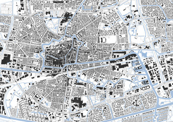 Zoomed-In Vector Map of Leeuwarden – Detailed Highways, Buildings, and Waterways Layout for Close-Up Urban Planning and GIS Analysis