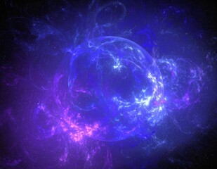 Naklejka premium A vibrant purple and blue nebula swirls gracefully in the cosmos, dotted with sparkling stars that twinkle against the dark expanse of space.