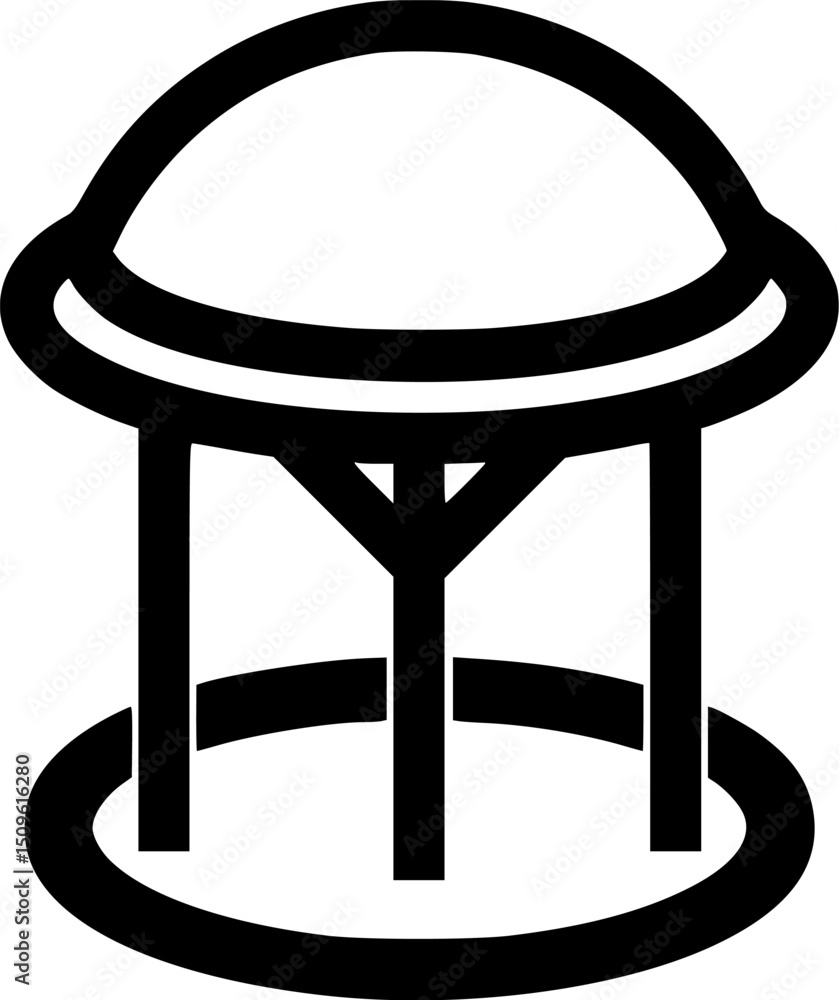 Aufkleber a black abstract symbol of a gazebolike structure with two circular shapes around three vertical pil