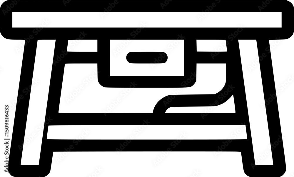 Poster a bold line drawing of a table with a small drawer set against a white background