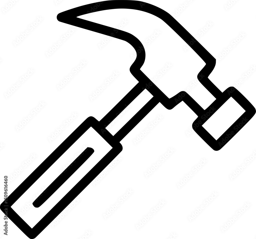 Poster a minimalist black line drawing of a hammer featuring a curved head and a rectangular handle