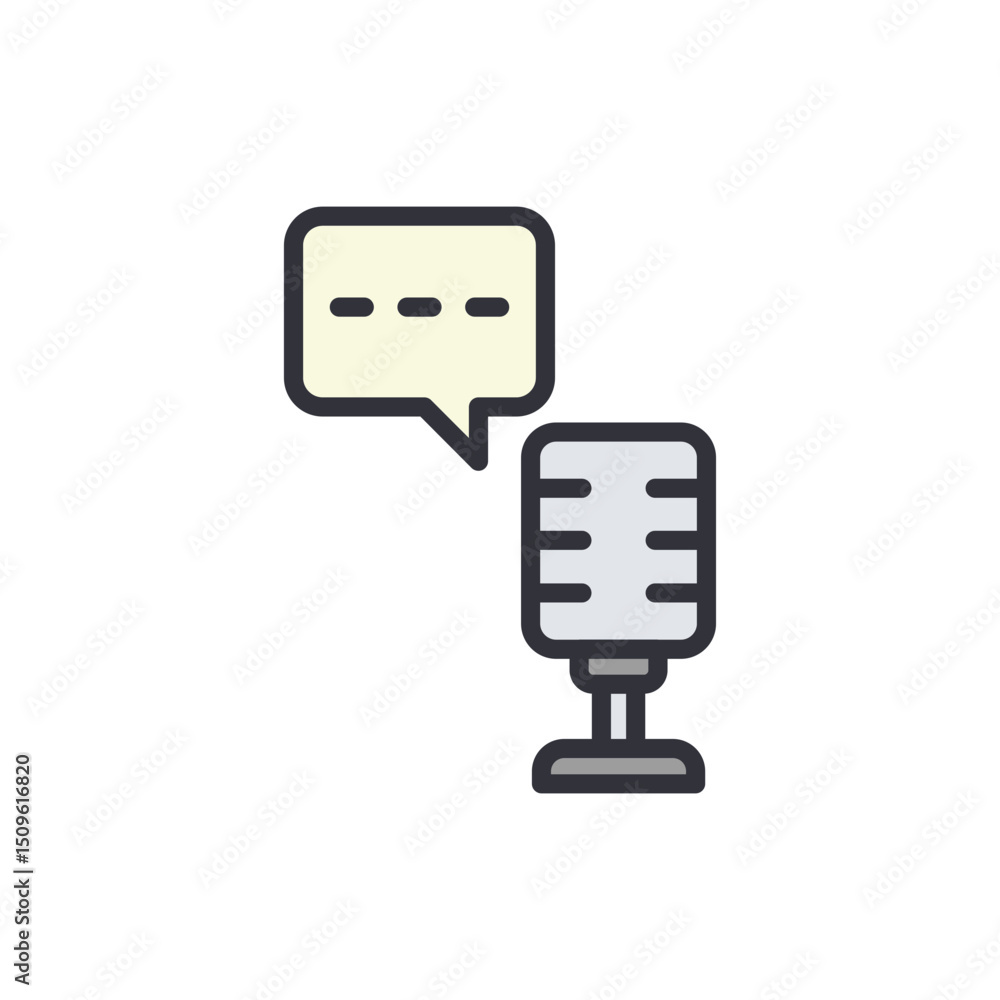Poster speech recording studio icon with a microphone and dialogue bubble