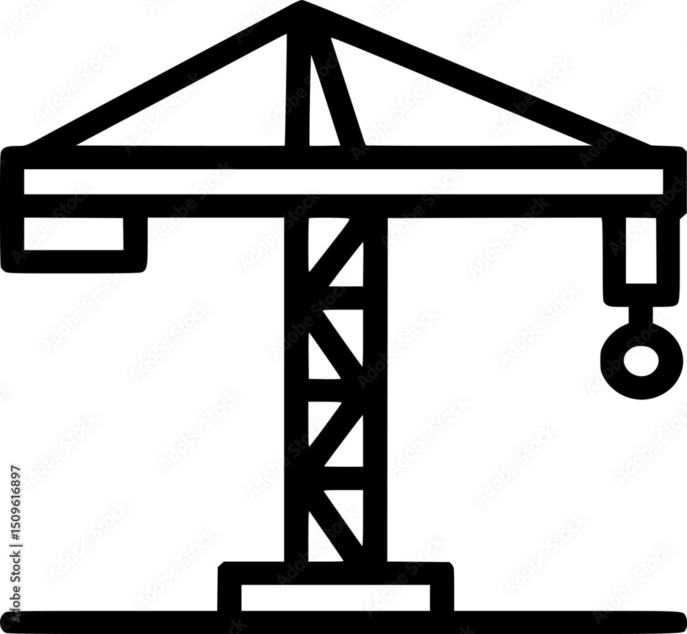 Poster blackoutlined crane icon featuring a triangular top vertical support hook base minimalist constructi