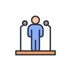 Public Speaking Icon With Microphones Person Standing On Stage