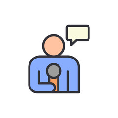 Communicator With Microphone Icon Delivering Speech Or Making Statement