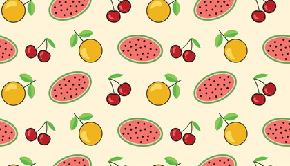 vector seamless pattern of fruits, repeated fruits pattern background design