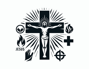 Profound Jesus Christ on Cross Depiction Sacrifice Faith Vector Logo Design