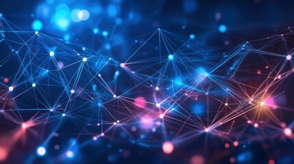 Abstract network of interconnected nodes.  Dynamic glowing connections