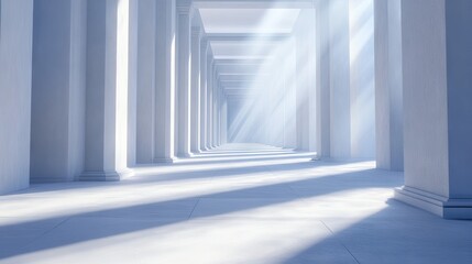 Obraz premium Spacious, sunlit colonnade interior perspective.