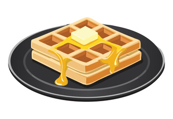 Delicious Waffle with Butter and Maple Syrup - Vector Illustration