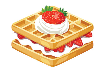 Waffle Sandwich with Strawberry Cream Filling - Vector Illustration