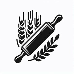 Rolling pin and wheat icon vector - great for digital content