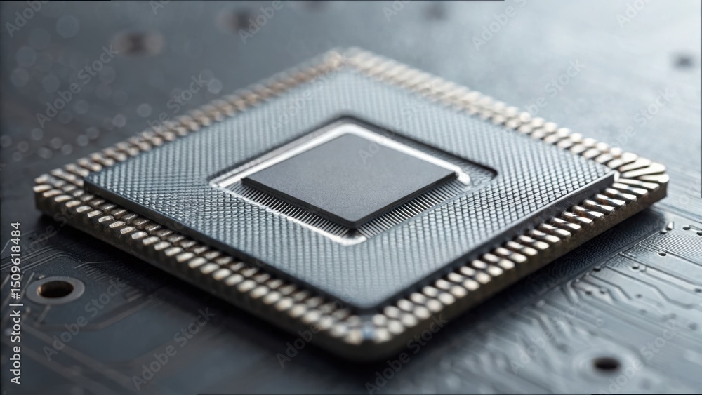 Poster Close-up of a Microprocessor Chip on a Circuit Board Surface