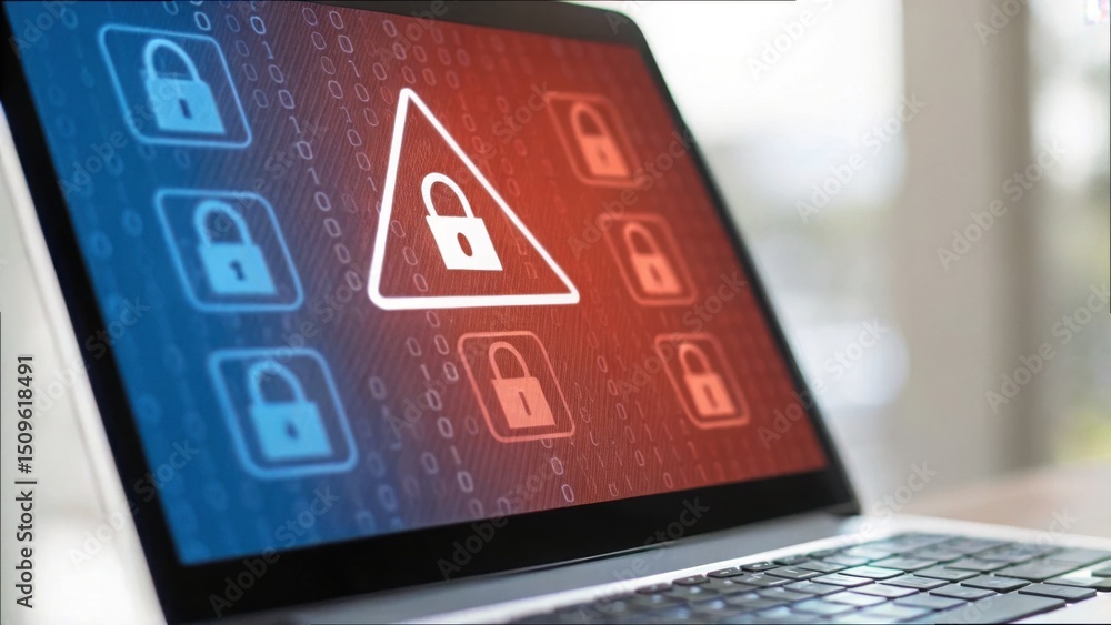 Aufkleber computer screen with security alert and padlock icon background