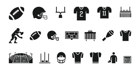 American Football Icon Set  Vector Silhouettes of Players, Helmets, Balls & Action Poses. vector 
