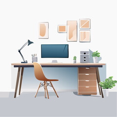 Minimalist Workspace Clean Lines, Neutral Colors, Vector Illustration