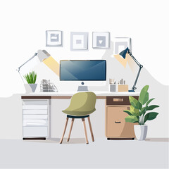 Minimalist Workspace Clean Desk Design Vector Illustration