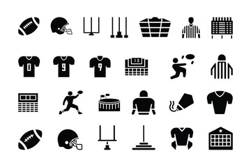 American Football Icon Set  Vector Silhouettes of Players, Helmets, Balls & Action Poses. vector 