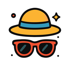 Hat and sunglasses called vacation mode, perfect for travel brochures, vacation websites, summer advertisements, and beachthemed designs. A fun and stylish accessory combo.