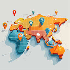 Stylized World Map Vector Illustration Colorful, Simplified Landmarks