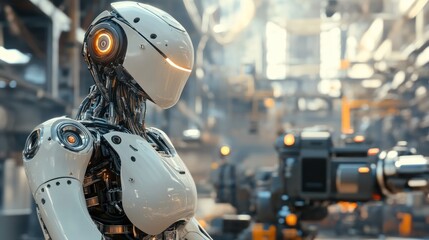 Futuristic robot in factory