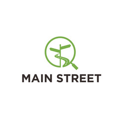 Minimalist Line Style Main Street Road Direction Sign Logo Icon
