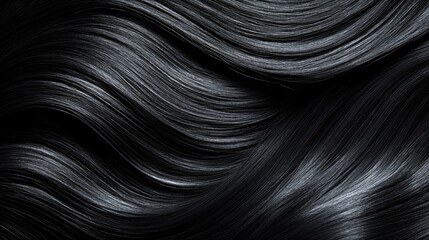 Dark, flowing strands of hair in elegant waves.