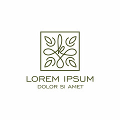 Elegant Minimalist Line Art Floral Ornament Emblem Logo Design Template