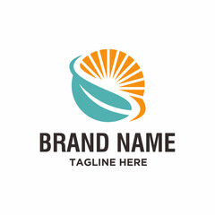 Modern Abstract Circular Sun and Leaf Nature Beauty Care Logo Design