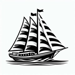Tall ship sailing vessel graphic in black and white - perfect for editorial use