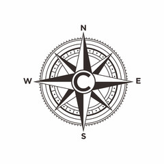 Obraz premium Minimalist Flat Design Compass Rose Detailed Navigation Chart Icon Symbol