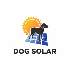Modern Flat Silhouette Dog on Solar Panel Renewable Energy Logo