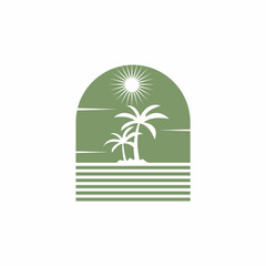 Obraz premium Minimalist Flat Palm Tree Landscape Graphic Illustration Element