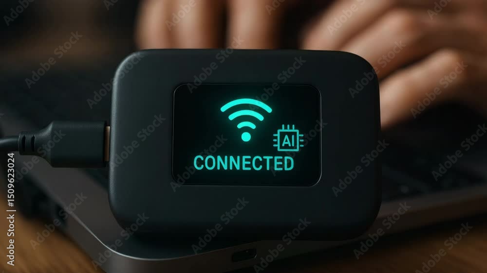 Aufkleber ai connected device with wireless signal icon on screen near laptop keyboard for developer and freel
