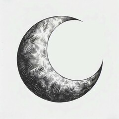 Engraved crescent moon illustration on white - perfect for editorial use