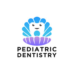 Modern Gradient Shell and Pearl Adorable Mascot Icon for Pediatric Dentistry