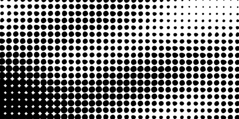 Grunge halftone gradient background. Faded grit noise texture. White and black sand wallpaper. Retro pixelated backdrop. Anime or manga style comic overlay. Vector eps 10
