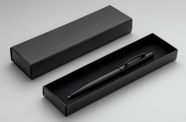 Black pen in box with lid on surface