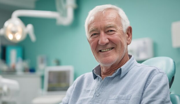 Elderly man smiling in dental office setting