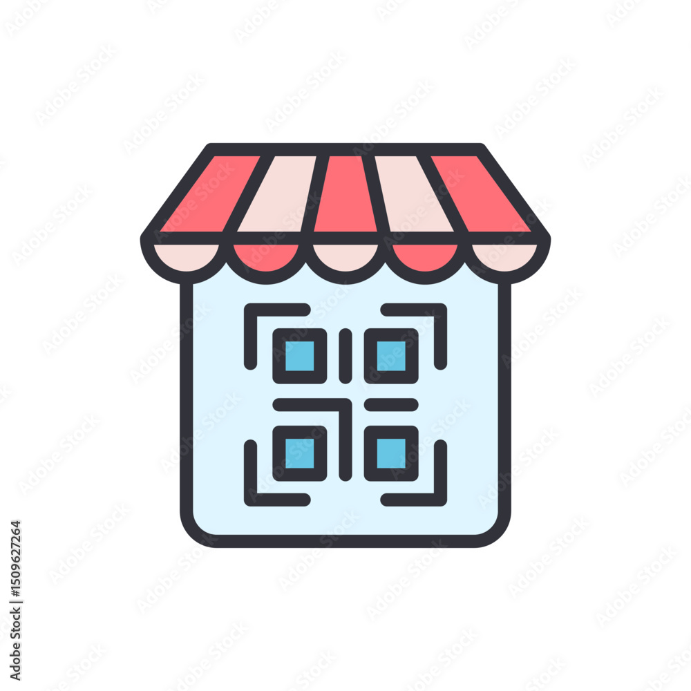 Poster modern digital storefront representing online shopping and quick response code