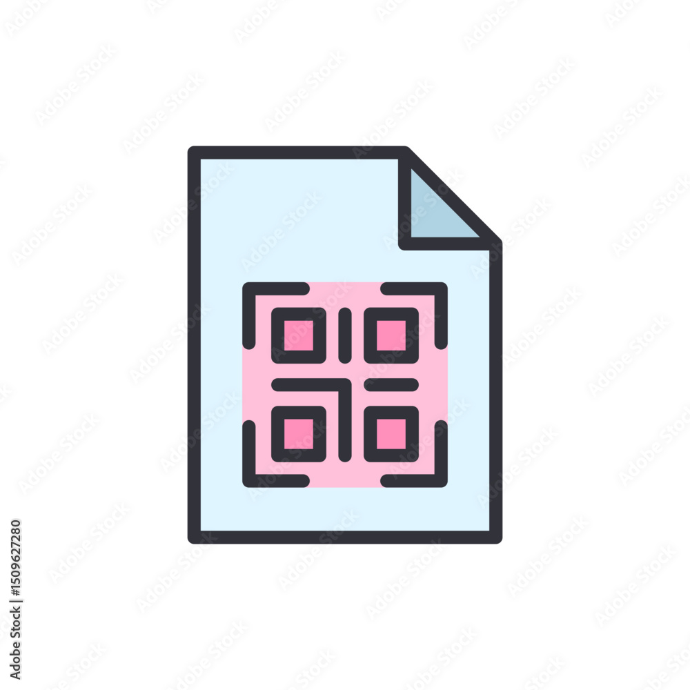 Poster digital identity document with qr code icon in modern outline style