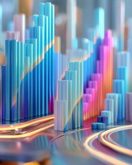 Obraz premium Exploring the Impact of Digital Economy Growth with Vibrant 3D Infographics and Colorful Bar Charts