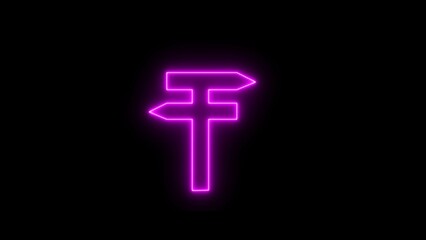 Abstract directional neon arrow icon. Neon signpost icon symbol. Neon road sign on black background.