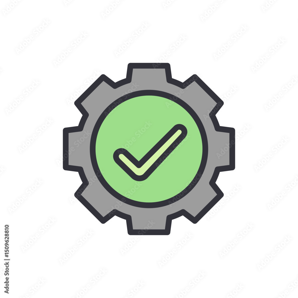 Poster mechanical configuration with green verification icon on transparent background