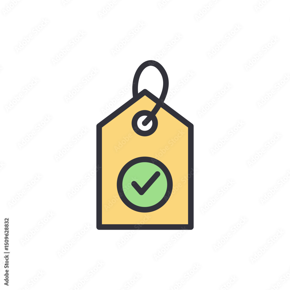 Poster approved tag with check mark icon depicting validation and acceptance