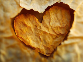 Heart outline cut from parchment paper with a close-up view